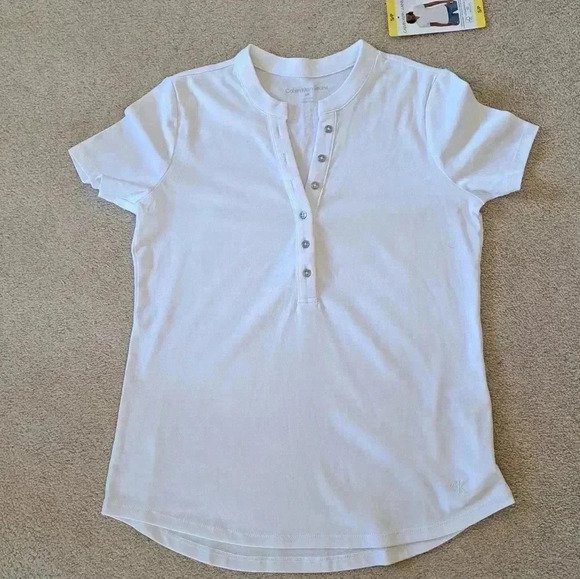 New! Calvin Klein Jeans White T-shirt Small  Henley Button Up Casual Cotton Tee - Picture 12 of 12